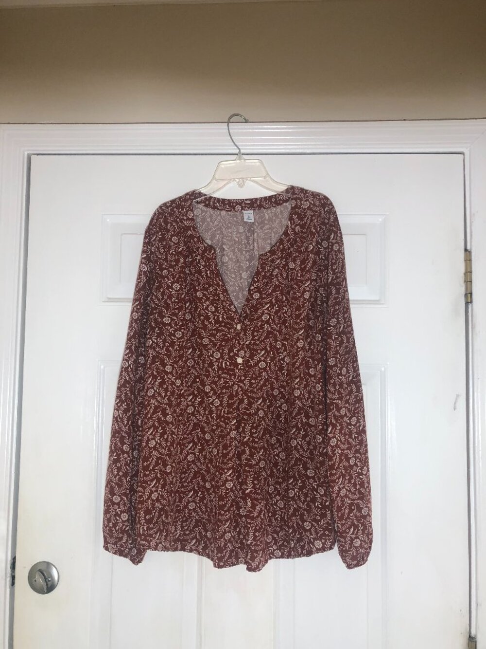 Old Navy Long Sleeve V Neck Tunic Fall Brown and White L Tall